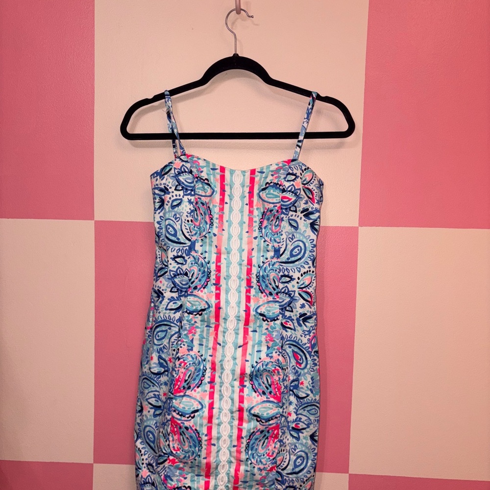 Lilly Pulitzer Blue and Pink Paisley Stripe Mini Dress